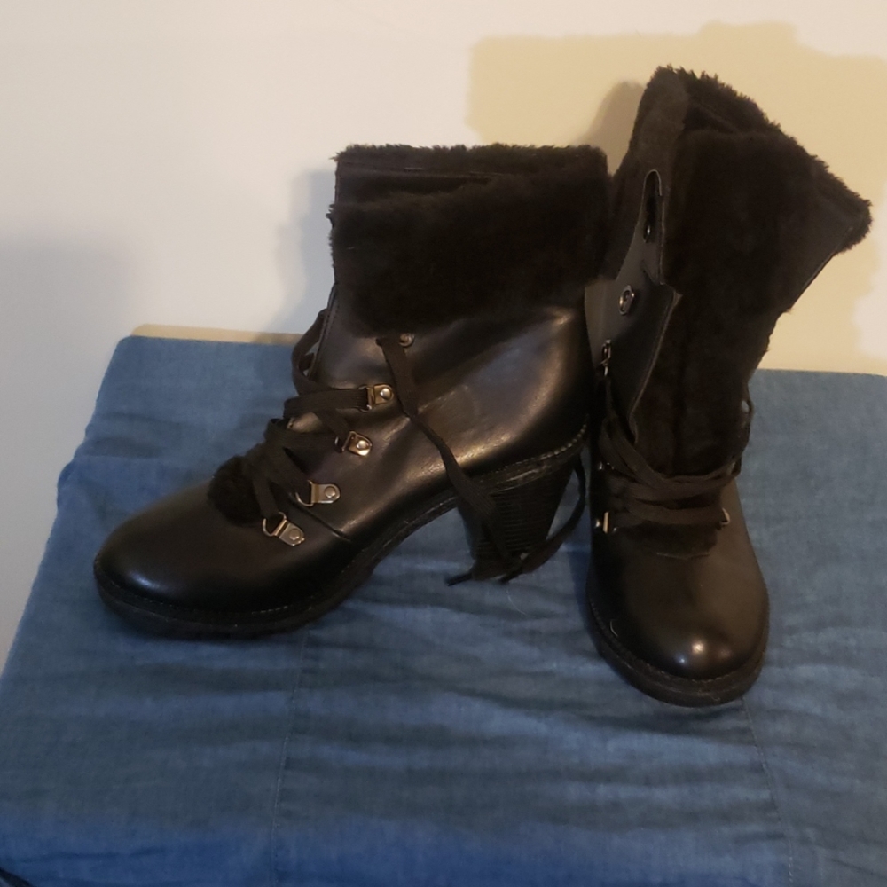 Fur Leather Booties (sz 10)
